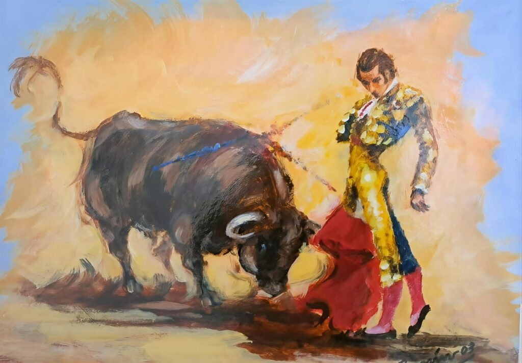 Pintura de toro y torero